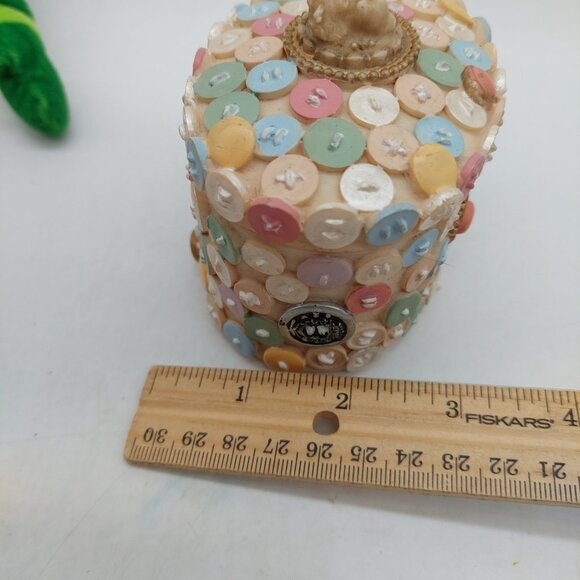 Dezine Trinket Box 3D Buttons Baubles Cherub Oval 1993 Hand Painted 3.5" READ - Picture 4 of 16